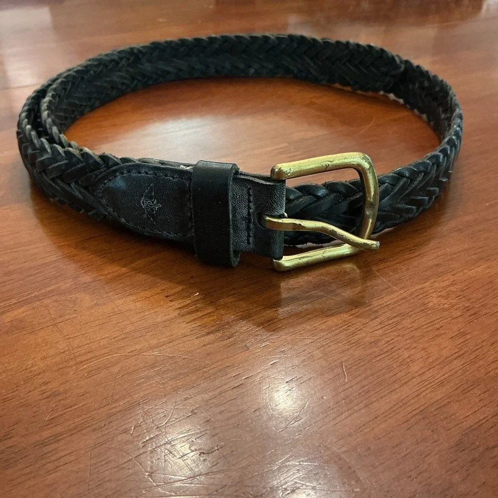 Dockers Mens 40/100 Black Leather Woven Braided Belt Adjustable western